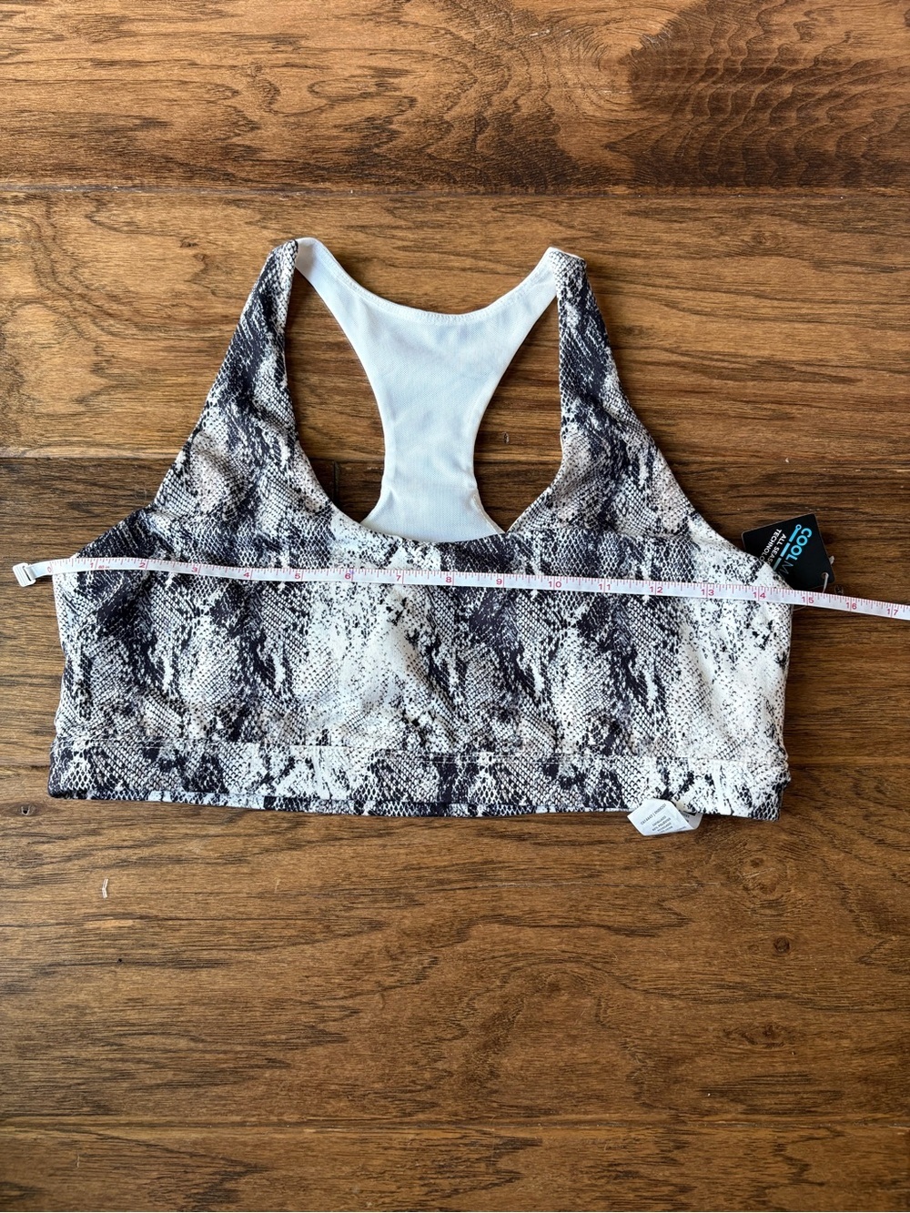 MPG Snake-Print Racerback Sports Bra in Black, White & Black
